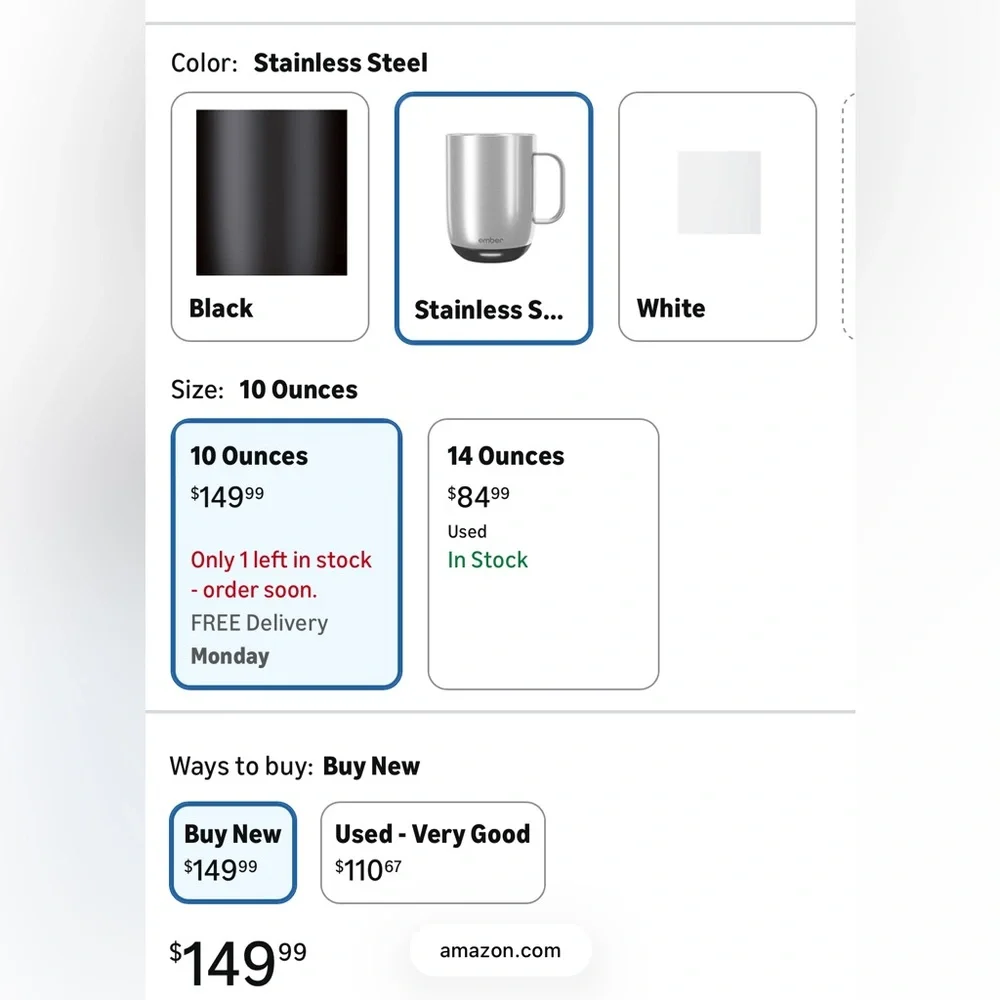 NWT Ember Stainless Steel Temperature Control Mug 10oz